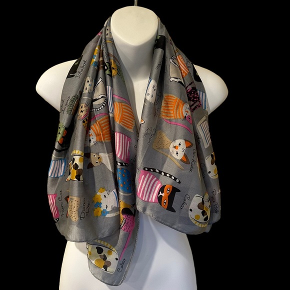New Style Wear Character CAT SCARF Silk Blend - Picture 1 of 8